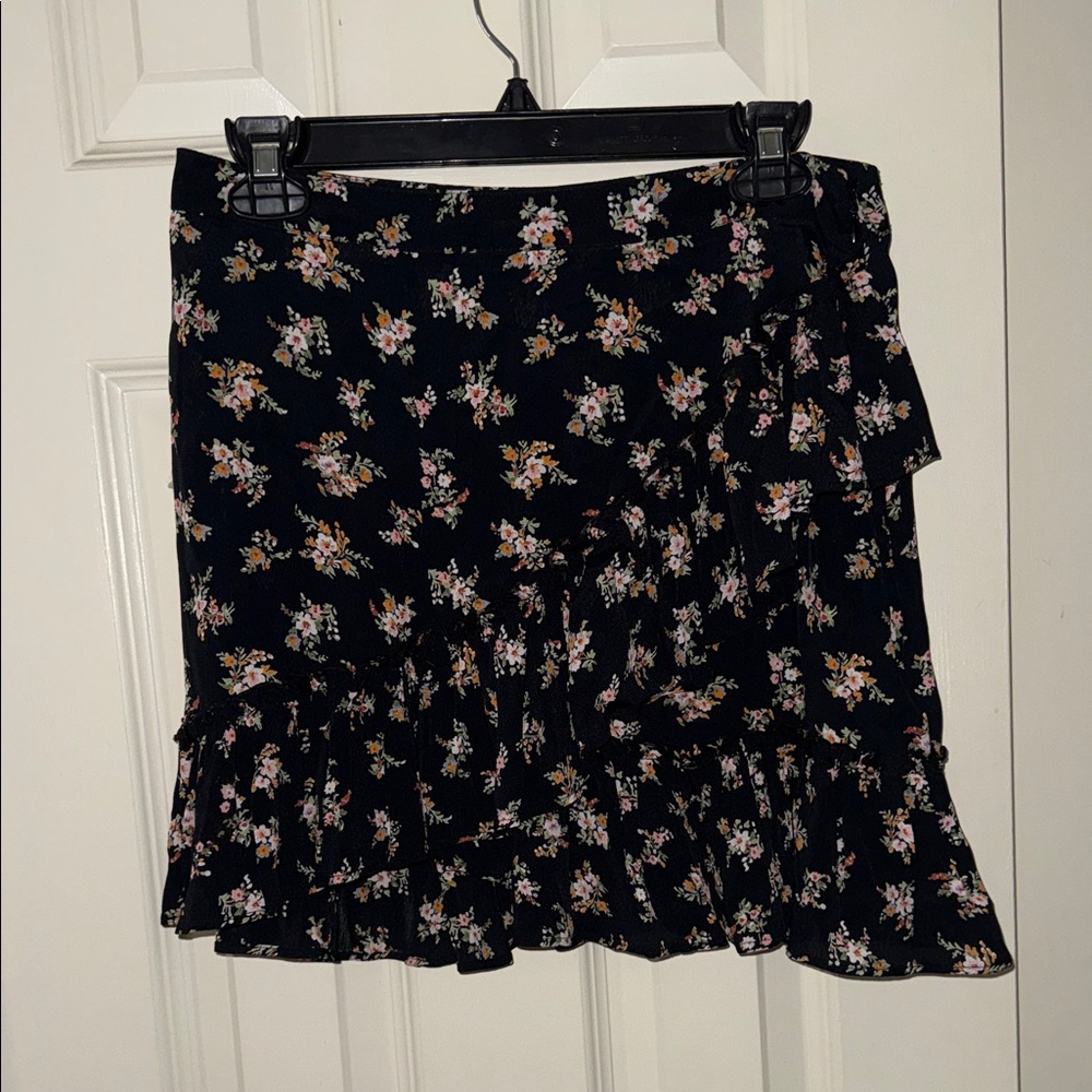 Topshop Black Mini Skirt with Floral Print